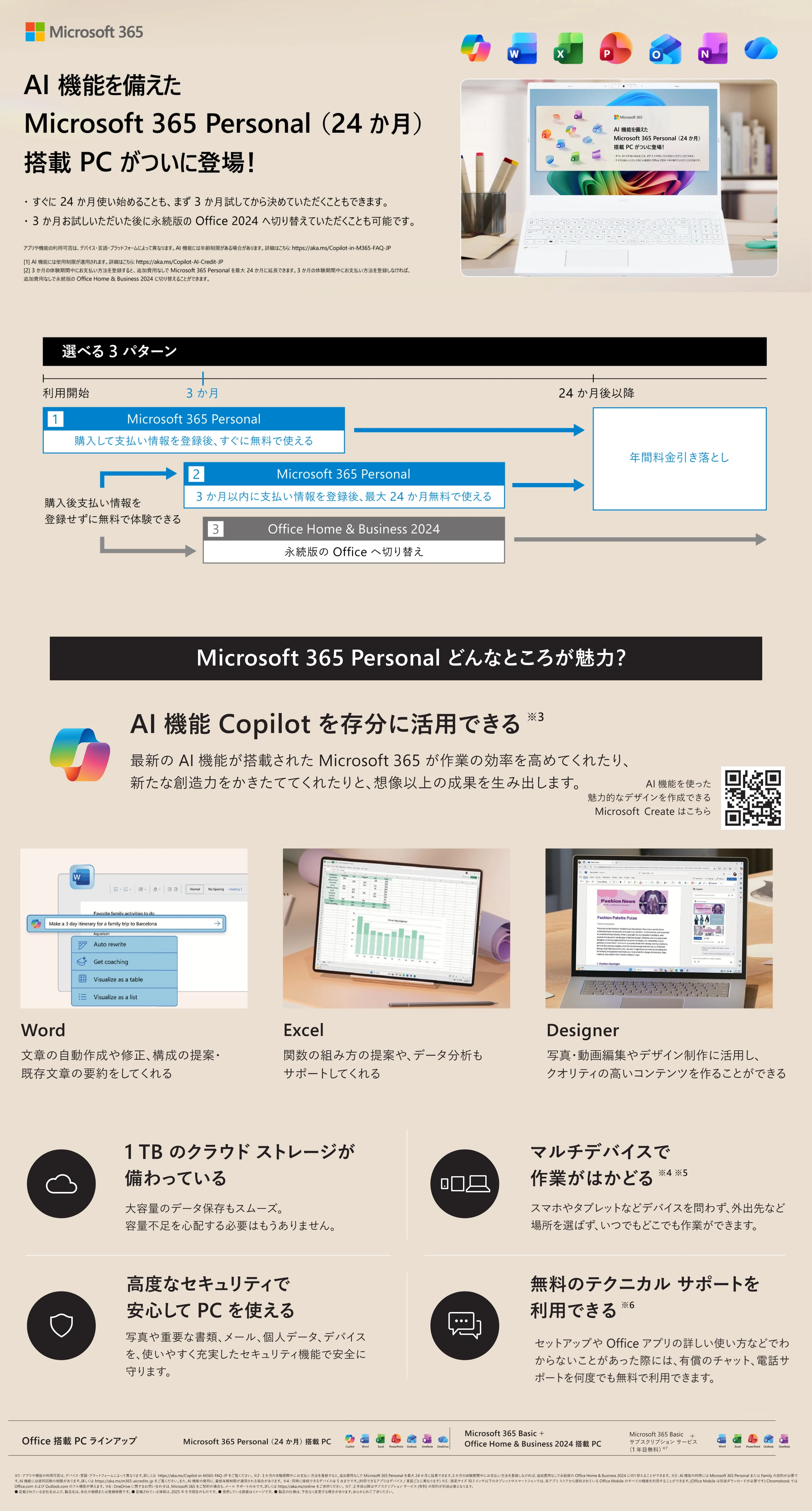 AI機能を備えた Microsoft 365 Personal（24か月）搭載PCがついに登場！